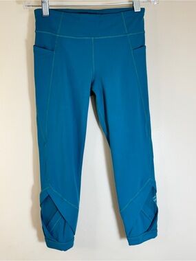 Athleta Girl Teal Athletic Capri Leggings with Side Pockets